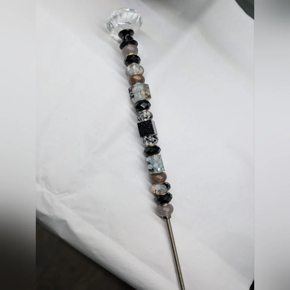 Black & Gray Beaded Fairy Wand/Plant/Garden Stake